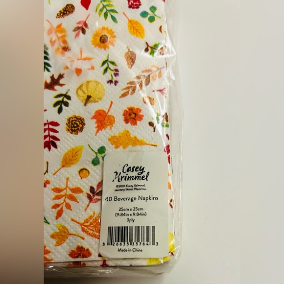 New 3 Packages of Casey Krimmel 40 Paper Beverage Napkins Fall Leaves - Picture 4 of 11